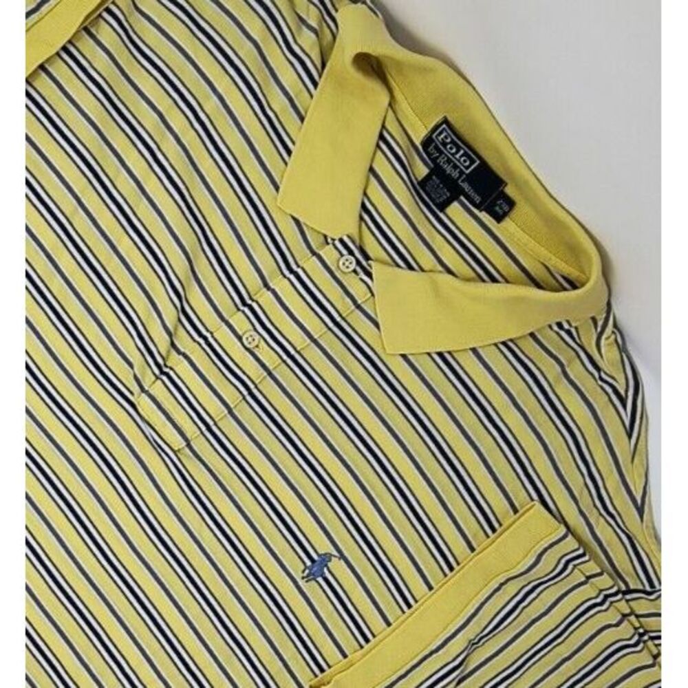 Polo Ralph Lauren Short Sleeve Polo Shirt Men Size 2XB Yellow Stripe Soft Cotton